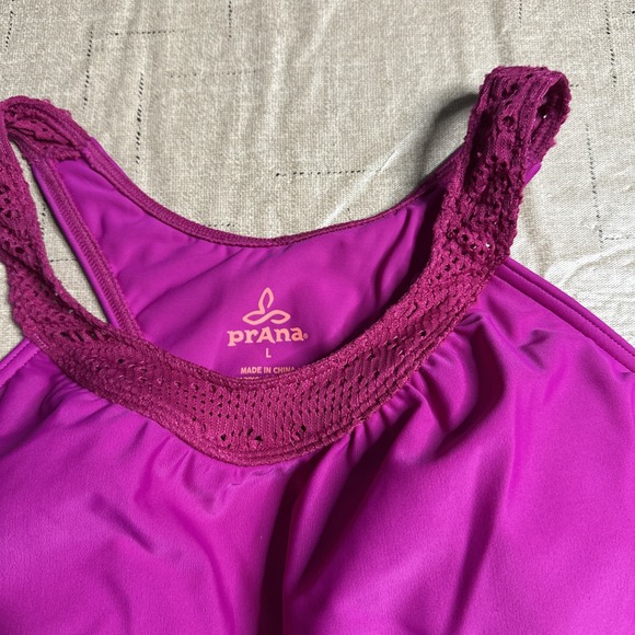 PRANA Ani Rich Fuchsia Pink Racerback Swim Active Tankini Top Womens Sz L - Picture 6 of 13